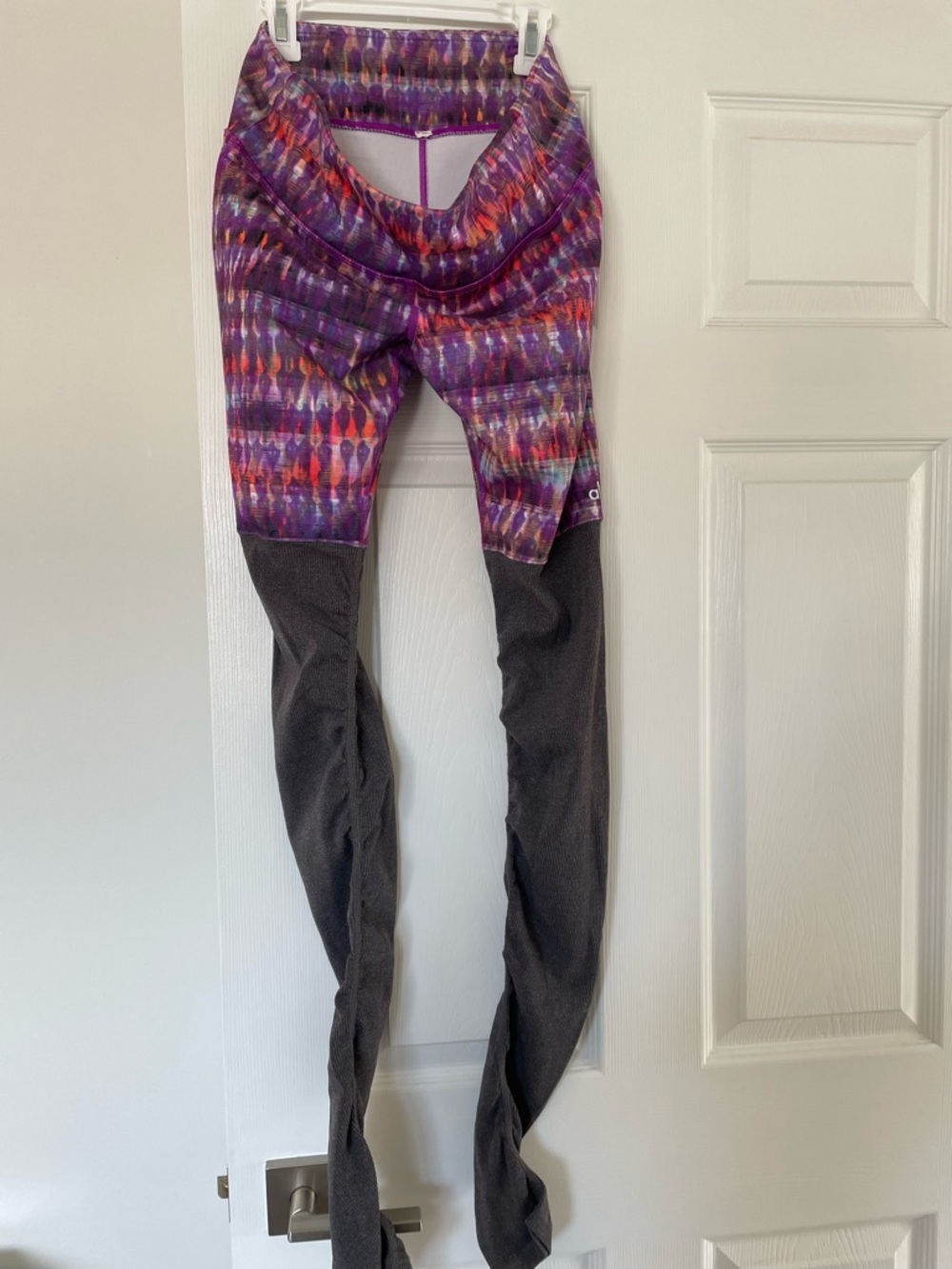 ALO Yoga Women's Purple Patterned Leggings with Charcoal Panels